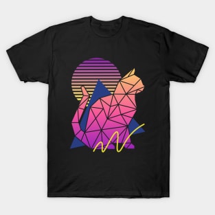 Vintage 80s Geometric Cat with Sunset T-Shirt